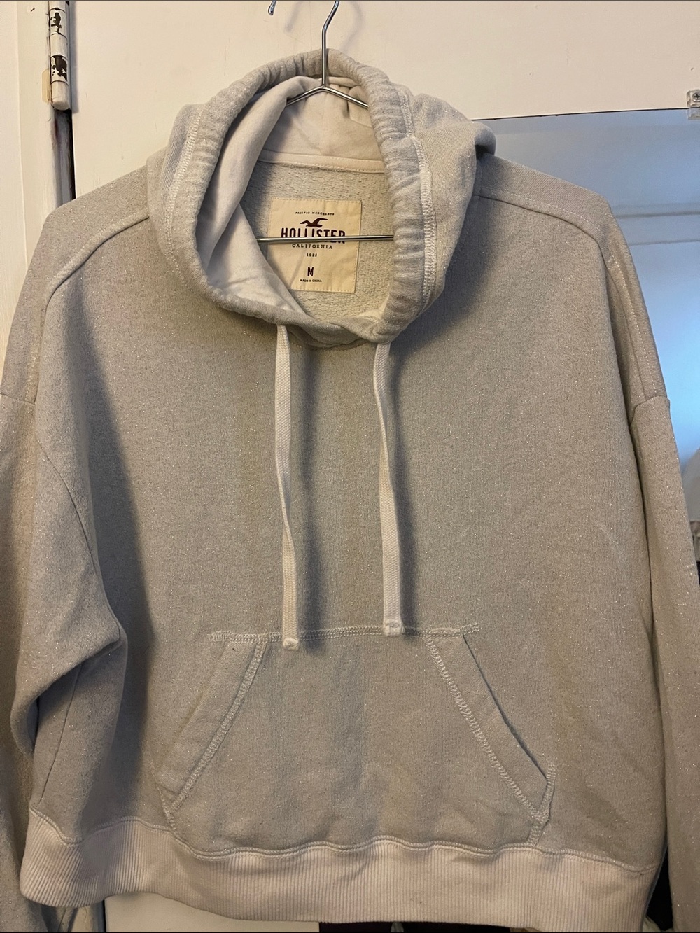 Hollister:  Woman’s, Heather Light Gray Pullover Hoodie wth Sparkle